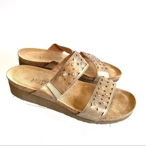 Naot 2 strap sandals cork rhinestone laser cut out